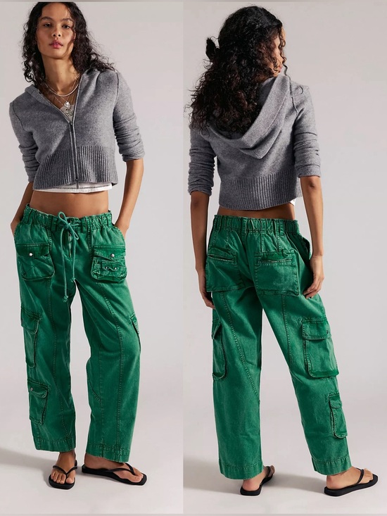 We The Free Pants - We The Free Amazon Kelly Green Tahiti Pull-On Cargo Pants Sz M Streetwear Boho